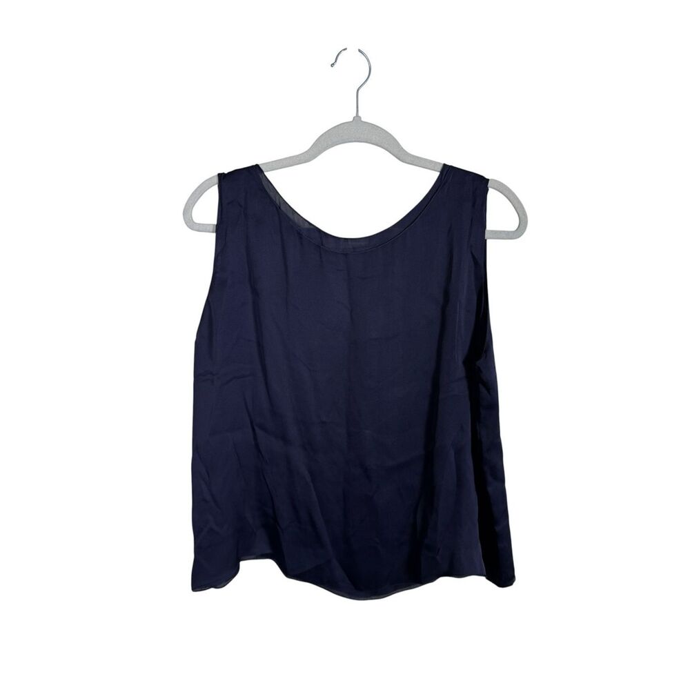 NWT Dusan 100% Silk Sleeveless Double Layer Blouse Size XL Navy Blue